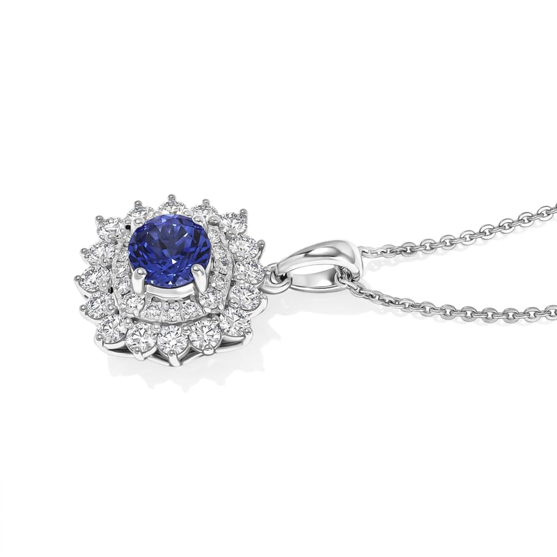 Certified & Appraised D'Joy Premium Tanzanite and Moissanite 1.70 ctw Pendant Necklace in Rhodium Over Sterling Silver 18 Inches