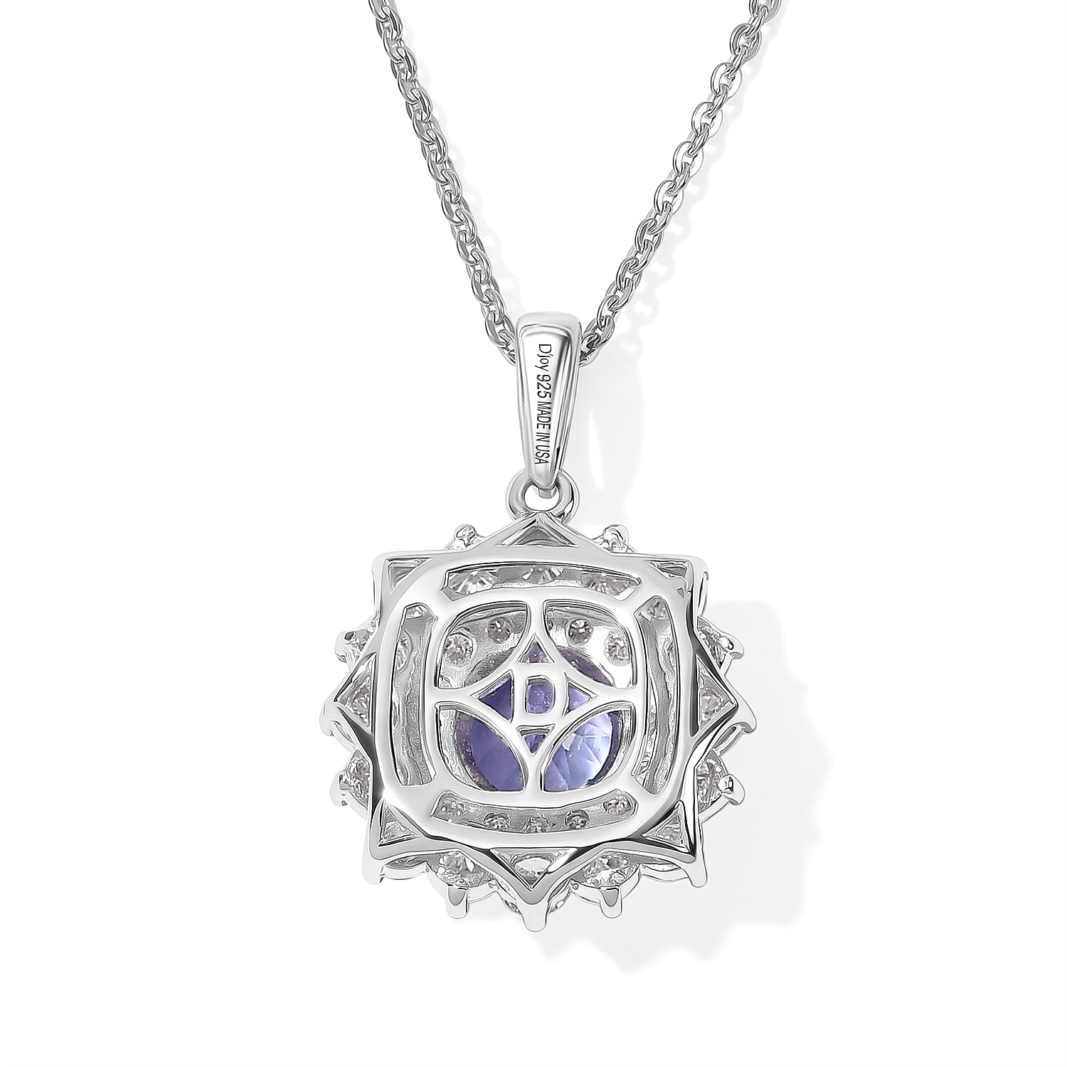 Certified & Appraised D'Joy Premium Tanzanite and Moissanite 1.70 ctw Pendant Necklace in Rhodium Over Sterling Silver 18 Inches