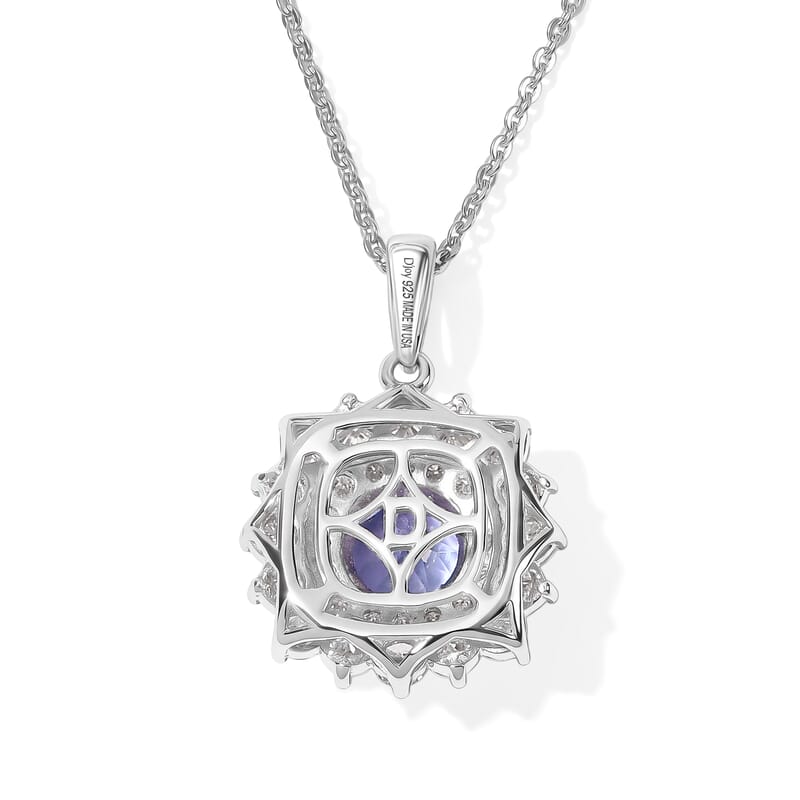 Certified & Appraised D'Joy Premium Tanzanite and Moissanite 1.70 ctw Pendant Necklace in Rhodium Over Sterling Silver 18 Inches