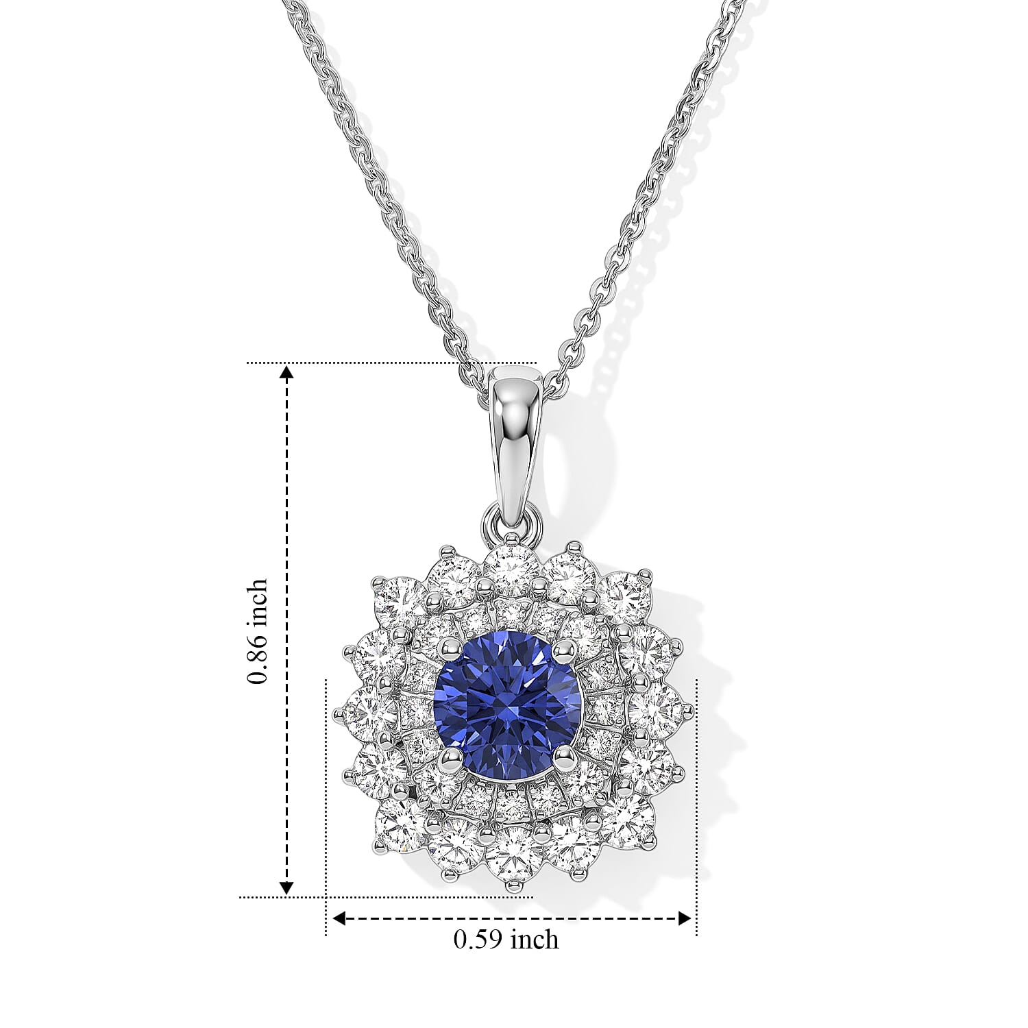 Certified & Appraised D'Joy Premium Tanzanite and Moissanite 1.70 ctw Pendant Necklace in Rhodium Over Sterling Silver 18 Inches