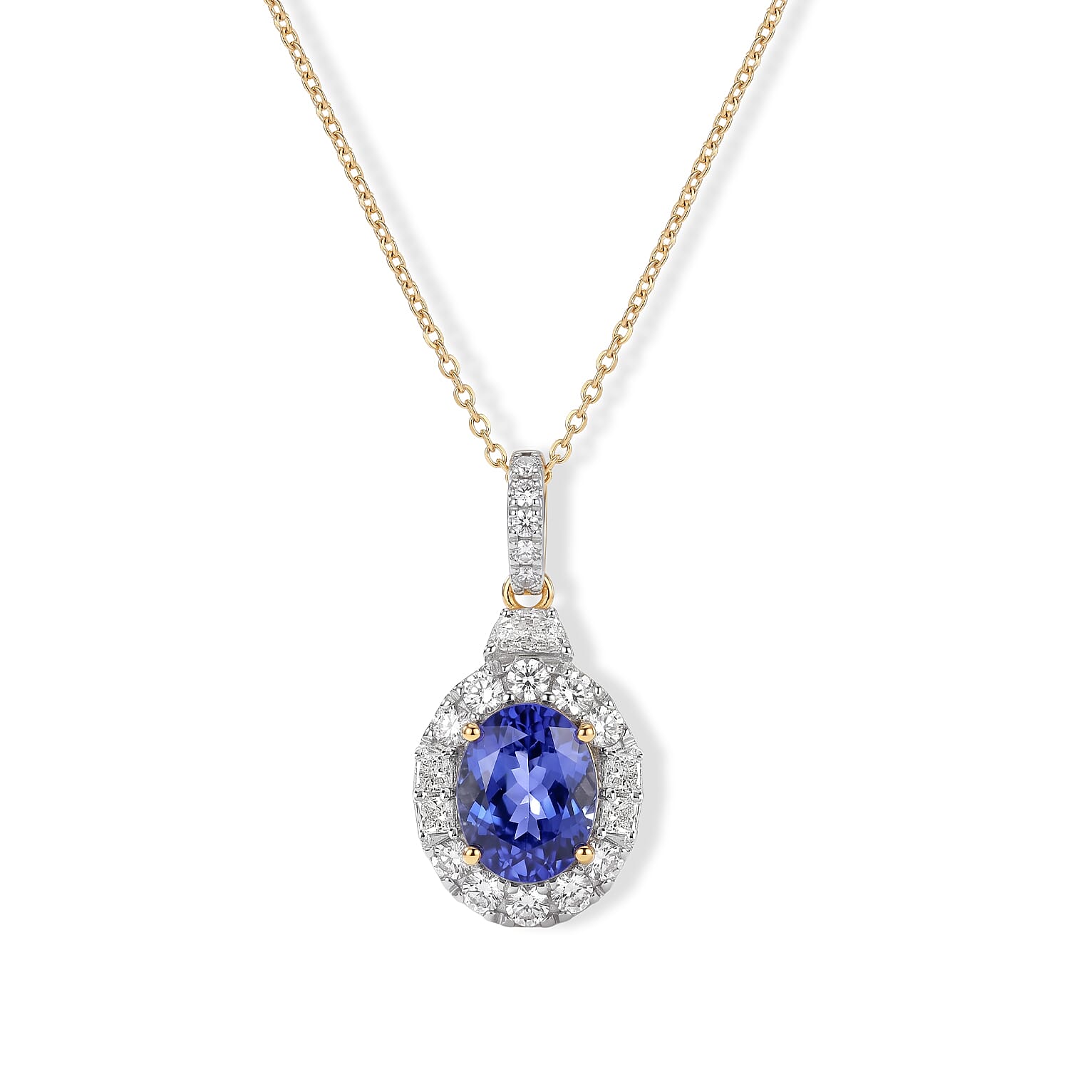 Certified & Appraised AAA Tanzanite and Luxuriant Lab Grown Diamond G-H SI 2.70 ctw Pendant Necklace in 10K Yellow Gold 18 Inches