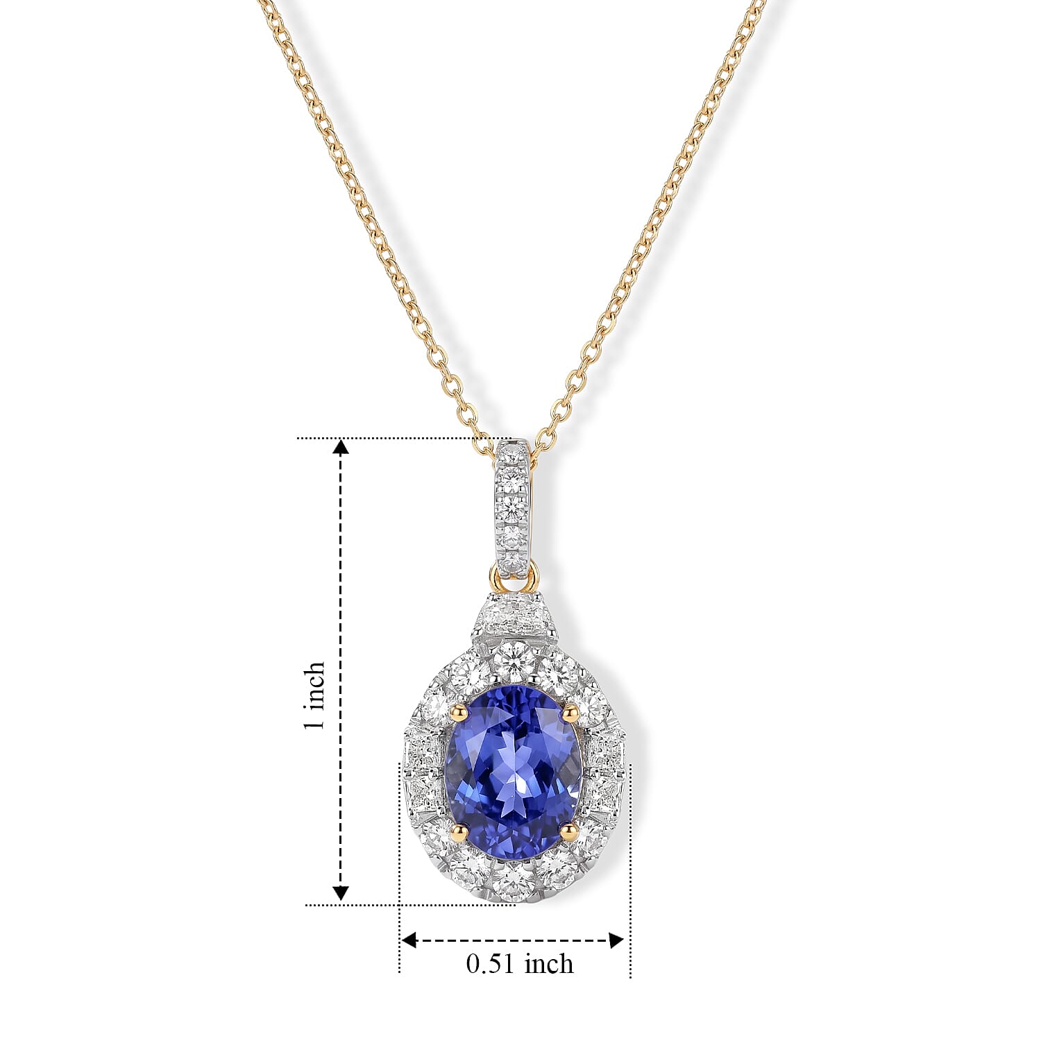 Certified & Appraised AAA Tanzanite and Luxuriant Lab Grown Diamond G-H SI 2.70 ctw Pendant Necklace in 10K Yellow Gold 18 Inches