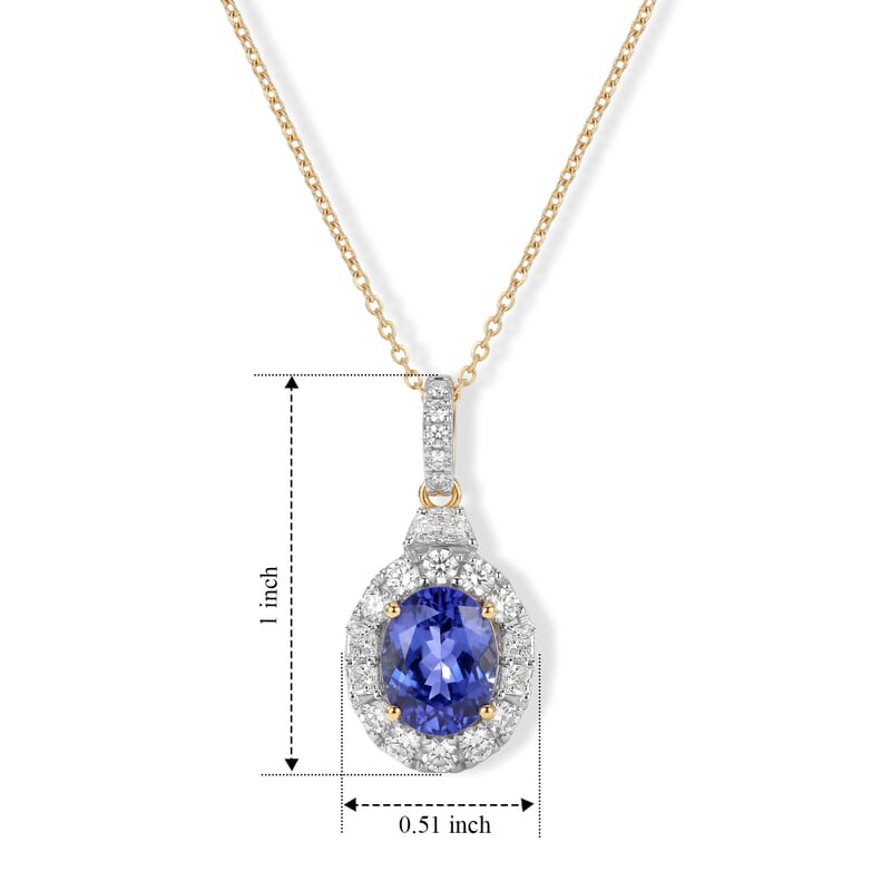 Certified & Appraised AAA Tanzanite and Luxuriant Lab Grown Diamond G-H SI 2.70 ctw Pendant Necklace in 10K Yellow Gold 18 Inches