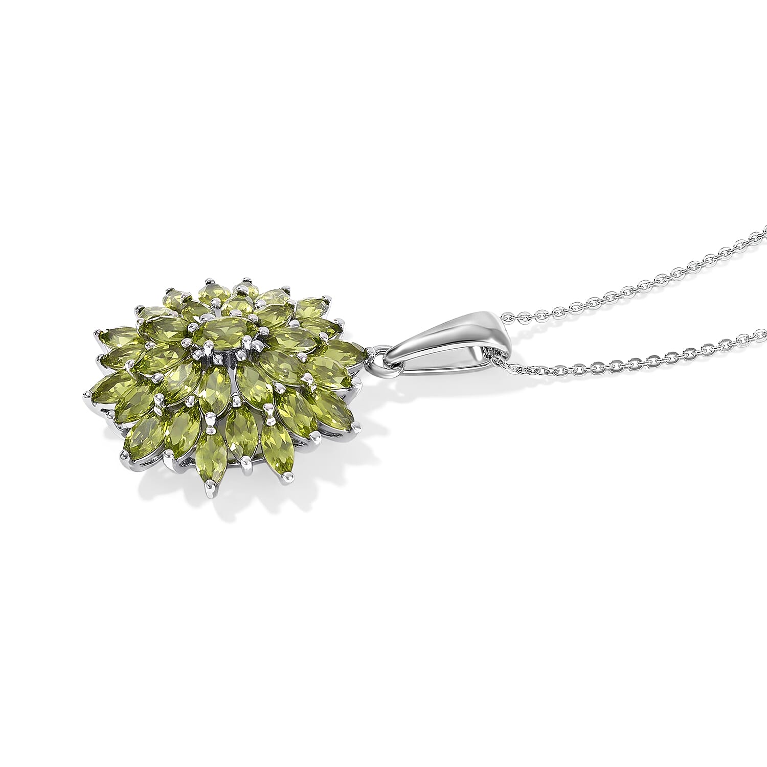 D'Joy Premium Hebei Peridot 5.25 ctw Pendant Necklace in Rhodium Over Sterling Silver 20 Inches