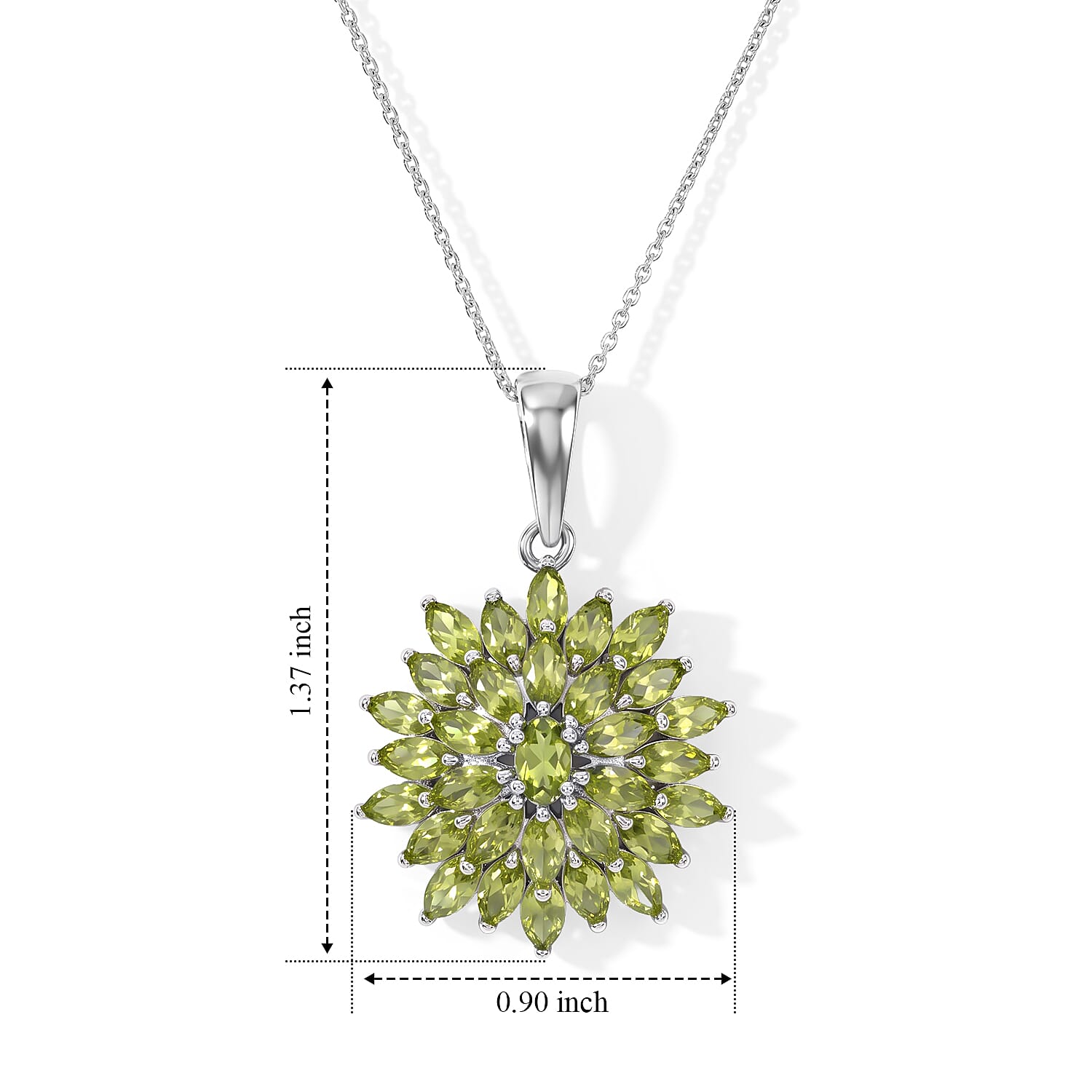 D'Joy Premium Hebei Peridot 5.25 ctw Pendant Necklace in Rhodium Over Sterling Silver 20 Inches