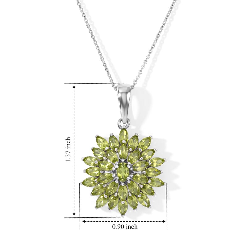 D'Joy Premium Hebei Peridot 5.25 ctw Pendant Necklace in Rhodium Over Sterling Silver 20 Inches