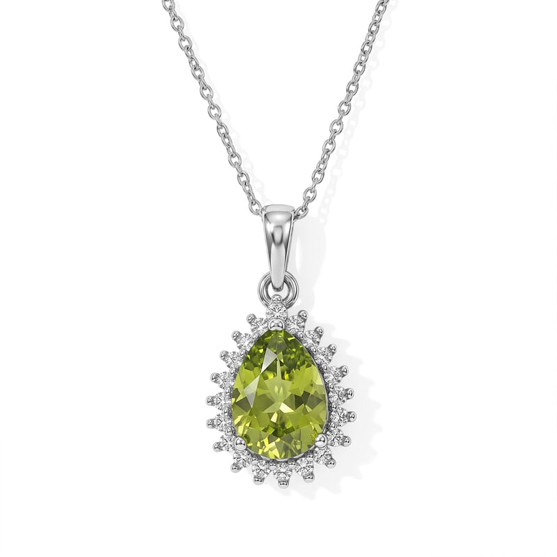 D'Joy Premium Hebei Peridot and Moissanite 2.65 ctw Pendant Necklace in Rhodium Over Sterling Silver 20 Inches