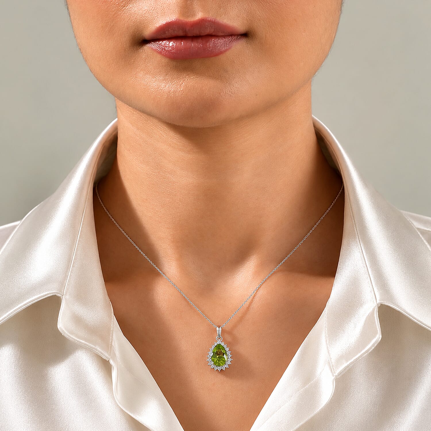 D'Joy Premium Hebei Peridot and Moissanite 2.65 ctw Pendant Necklace in Rhodium Over Sterling Silver 20 Inches