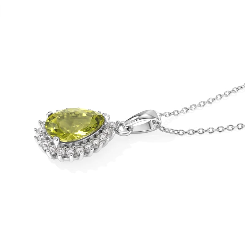 D'Joy Premium Hebei Peridot and Moissanite 2.65 ctw Pendant Necklace in Rhodium Over Sterling Silver 20 Inches