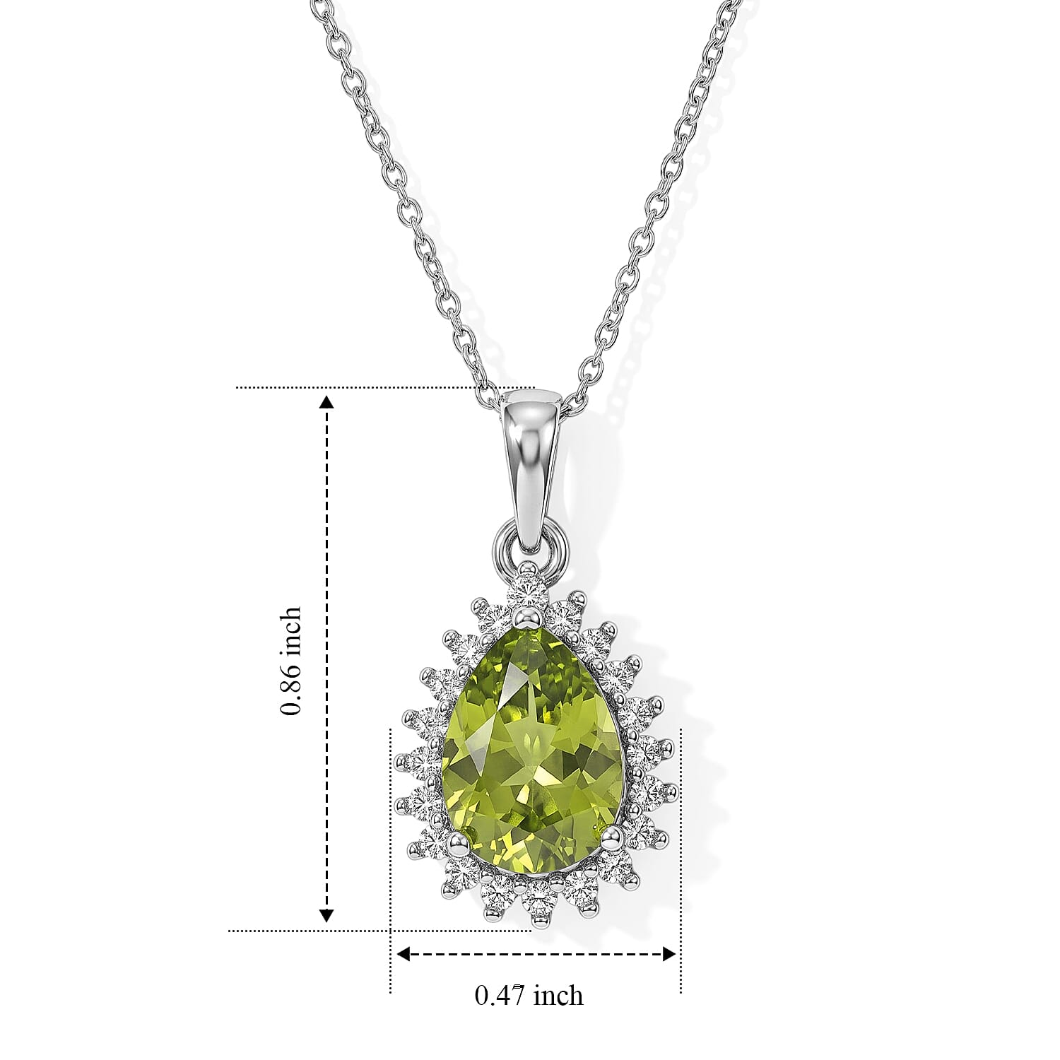 D'Joy Premium Hebei Peridot and Moissanite 2.65 ctw Pendant Necklace in Rhodium Over Sterling Silver 20 Inches