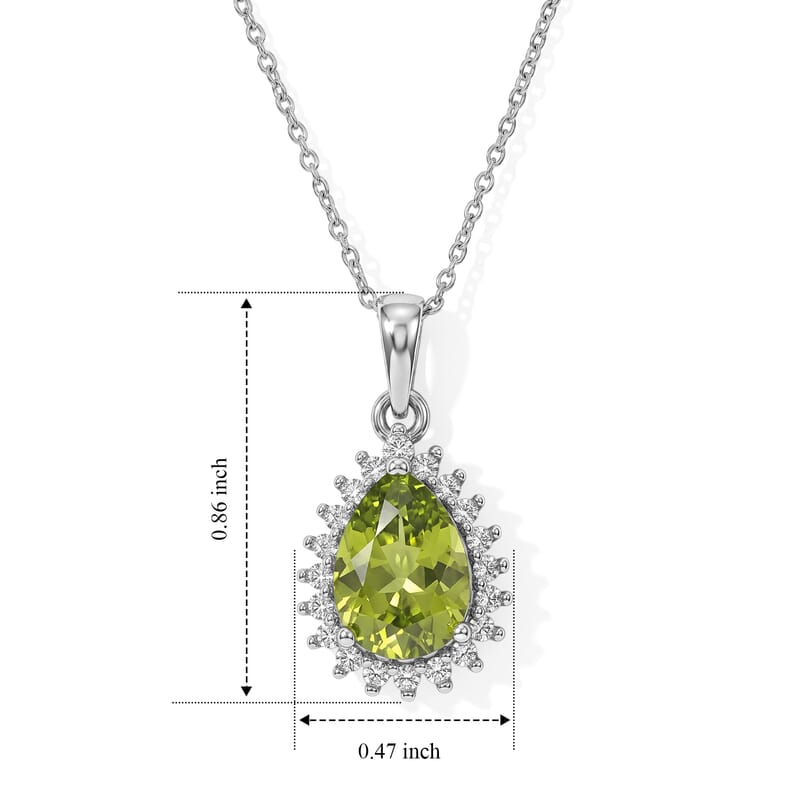 D'Joy Premium Hebei Peridot and Moissanite 2.65 ctw Pendant Necklace in Rhodium Over Sterling Silver 20 Inches
