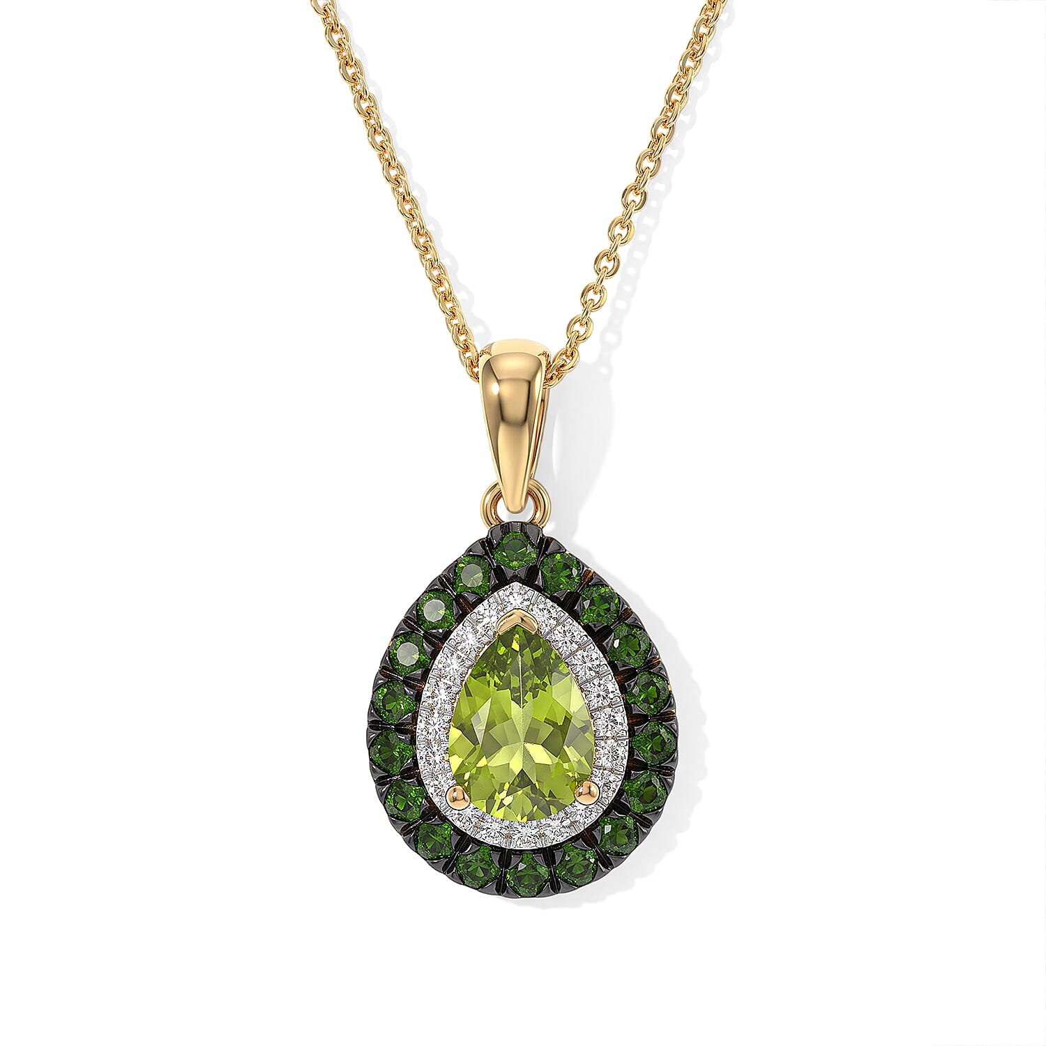 D''Joy Premium Hebei Peridot and Multi Gemstone 1.80 ctw Pendant Necklace in 18K Vermeil Yellow Gold Over Sterling Silver 20 Inches