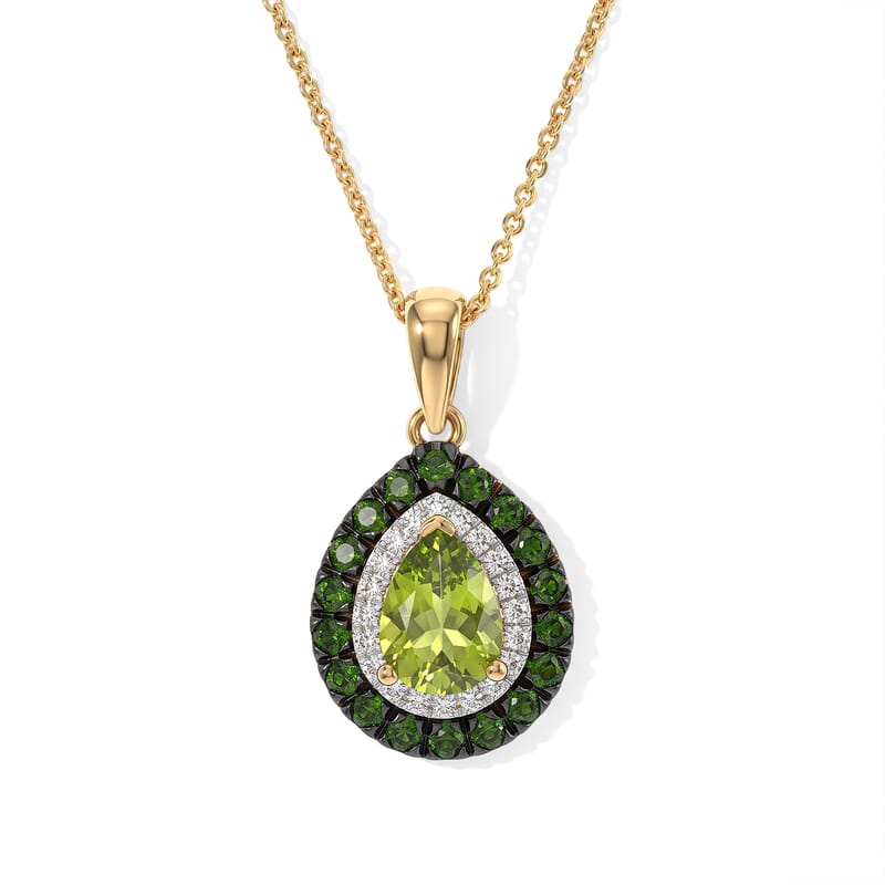 D'Joy Premium Hebei Peridot and Multi Gemstone 1.80 ctw Pendant Necklace in 18K Vermeil Yellow Gold Over Sterling Silver 20 Inches