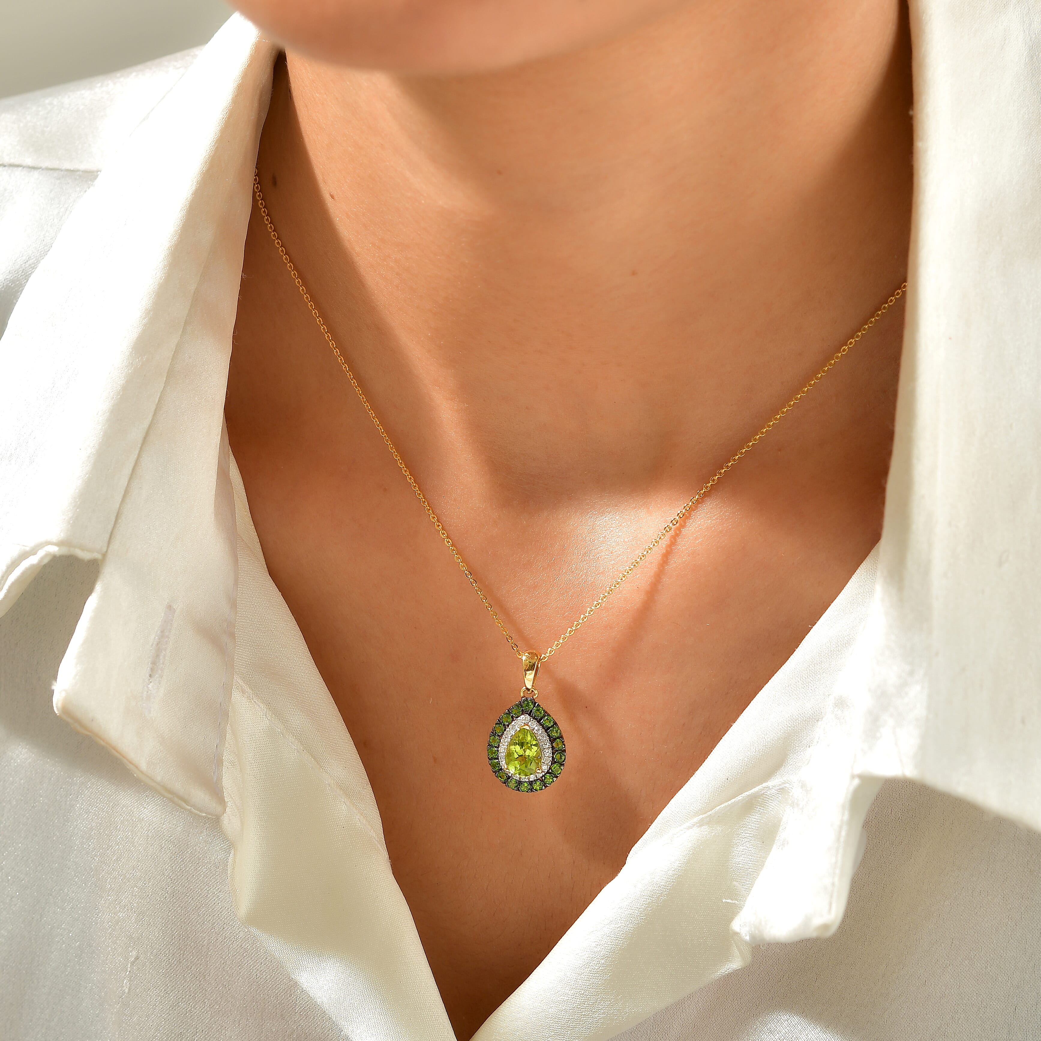 D'Joy Premium Hebei Peridot and Multi Gemstone 1.80 ctw Pendant Necklace in 18K Vermeil Yellow Gold Over Sterling Silver 20 Inches