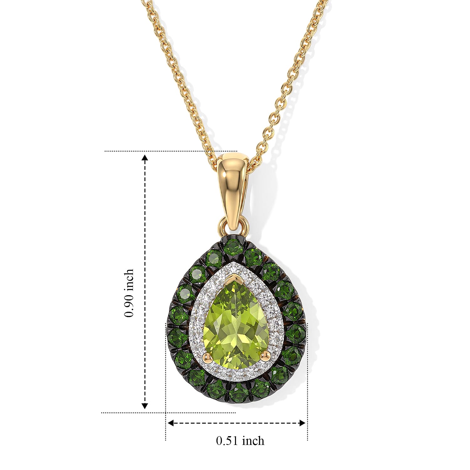 D'Joy Premium Hebei Peridot and Multi Gemstone 1.80 ctw Pendant Necklace in 18K Vermeil Yellow Gold Over Sterling Silver 20 Inches