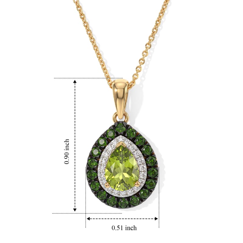 D'Joy Premium Hebei Peridot and Multi Gemstone 1.80 ctw Pendant Necklace in 18K Vermeil Yellow Gold Over Sterling Silver 20 Inches