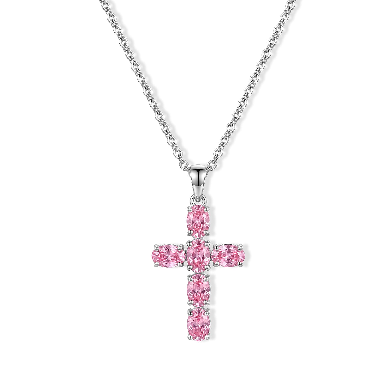 EverTrue Simulated Pink Diamond Pendant Necklace (20 Inches) in Stainless Steel (Ships in 10-12 Days) 4.35 ctw