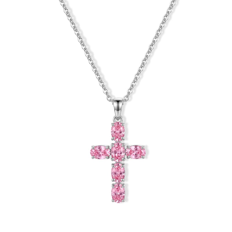 EverTrue Simulated Pink Diamond Blush Radiance Cross Pendant Necklace in Stainless Steel 20 Inches