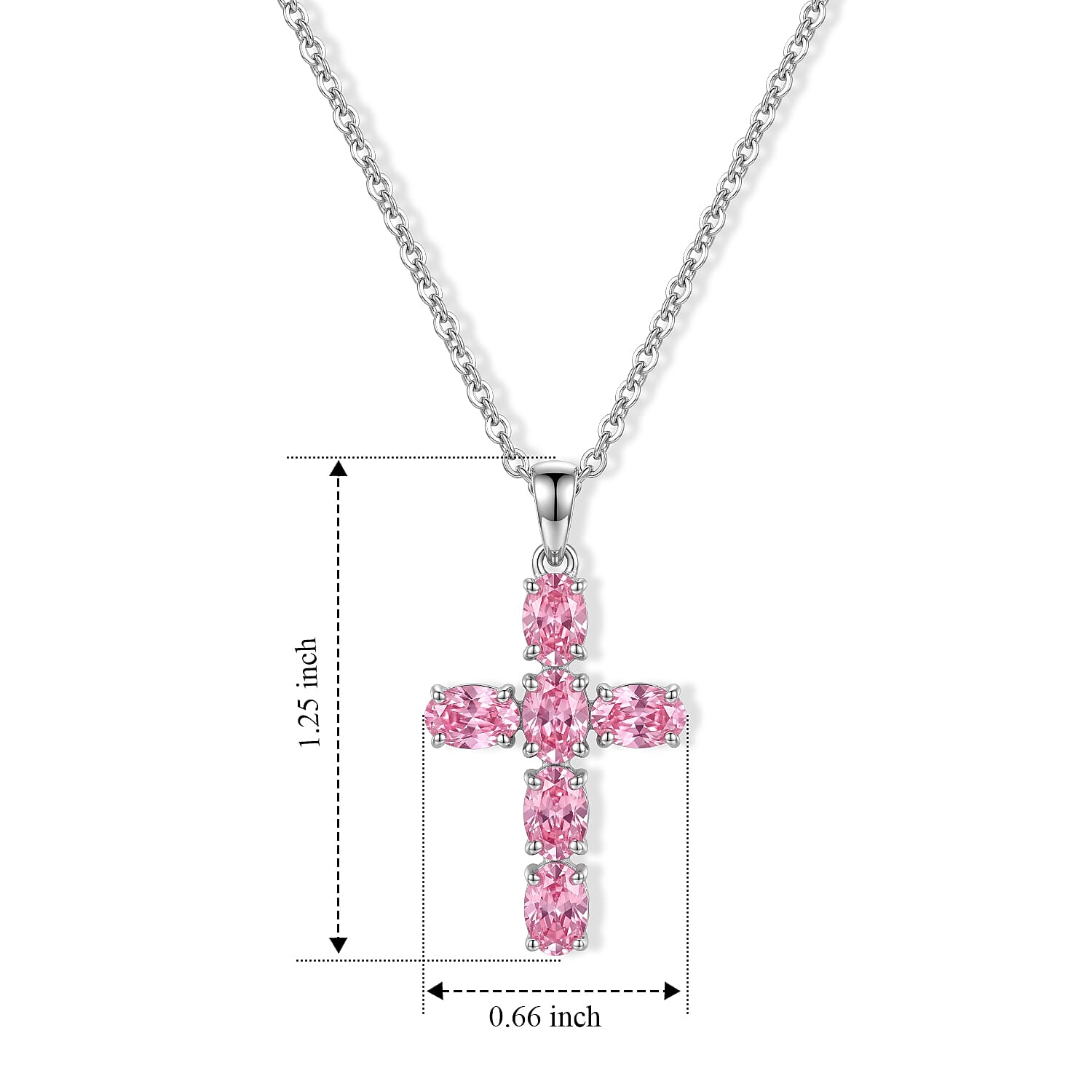 EverTrue Simulated Pink Diamond Blush Radiance Cross Pendant Necklace in Stainless Steel 20 Inches