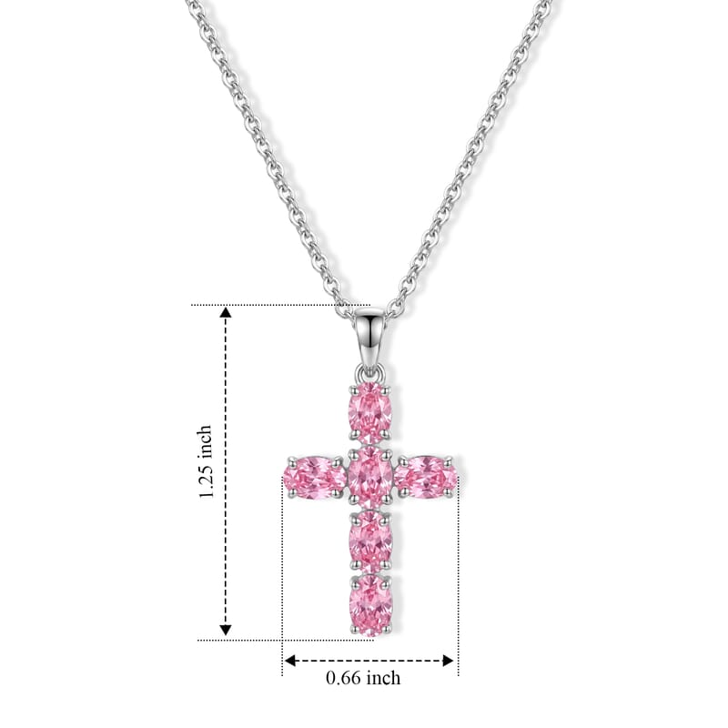 EverTrue Simulated Pink Diamond Blush Radiance Cross Pendant Necklace in Stainless Steel 20 Inches