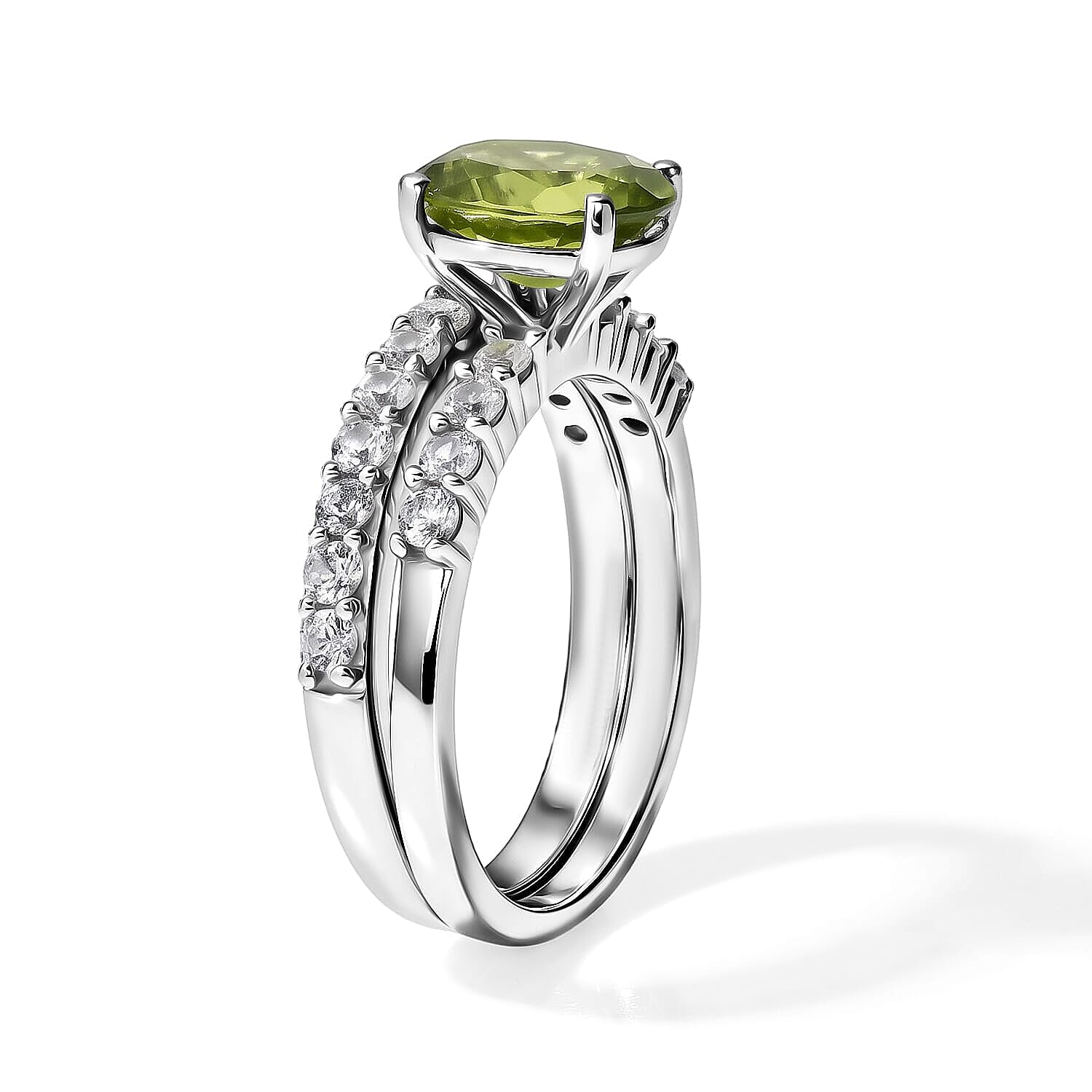 Set of 2 -  Main Stone With Side Stone Ring in Rhodium Over Sterling Silver  Silver Wt. 10 g 2.63 ctw