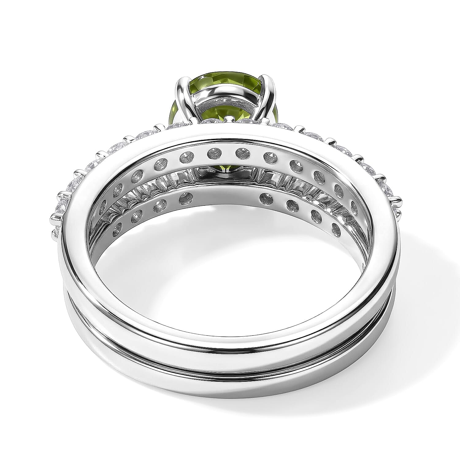 Set of 2 -  Main Stone With Side Stone Ring in Rhodium Over Sterling Silver  Silver Wt. 10 g 2.63 ctw