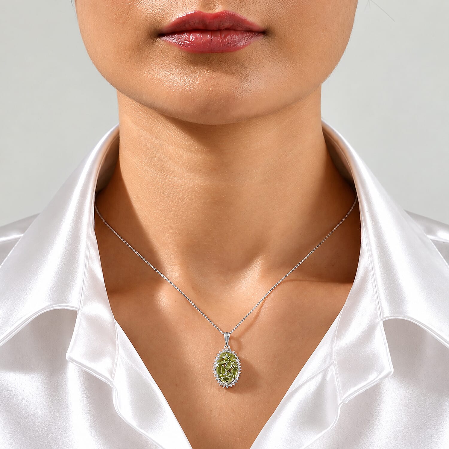 D'Joy Hebei Peridot and Moissanite 2.20 ctw Pendant Necklace in Rhodium Over Sterling Silver 20 Inches