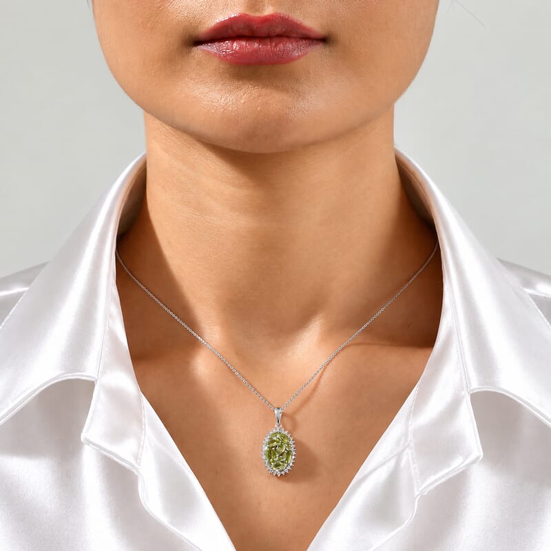 D'Joy Hebei Peridot and Moissanite 2.20 ctw Pendant Necklace in Rhodium Over Sterling Silver 20 Inches