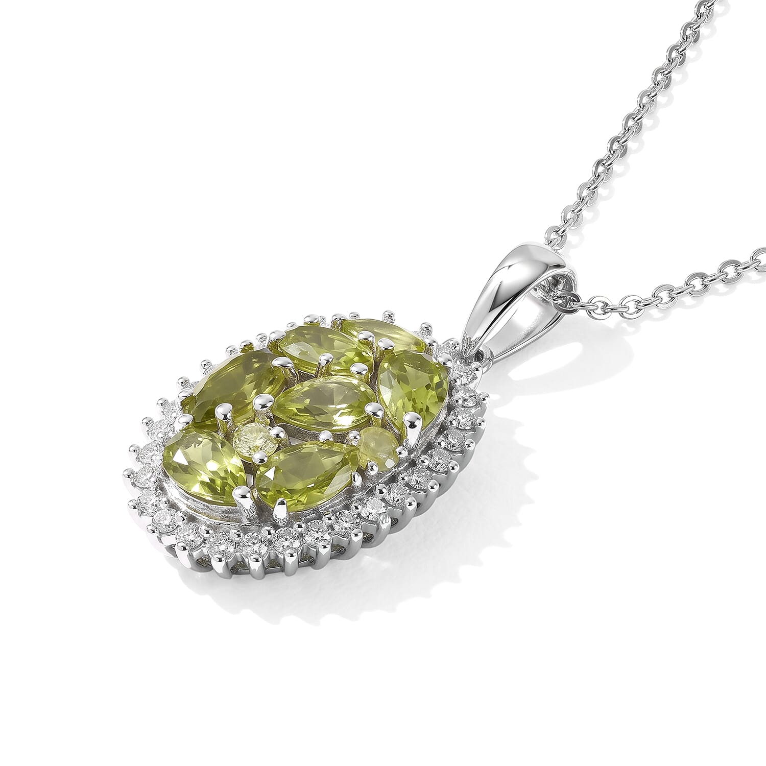 D'Joy Hebei Peridot and Moissanite 2.20 ctw Pendant Necklace in Rhodium Over Sterling Silver 20 Inches
