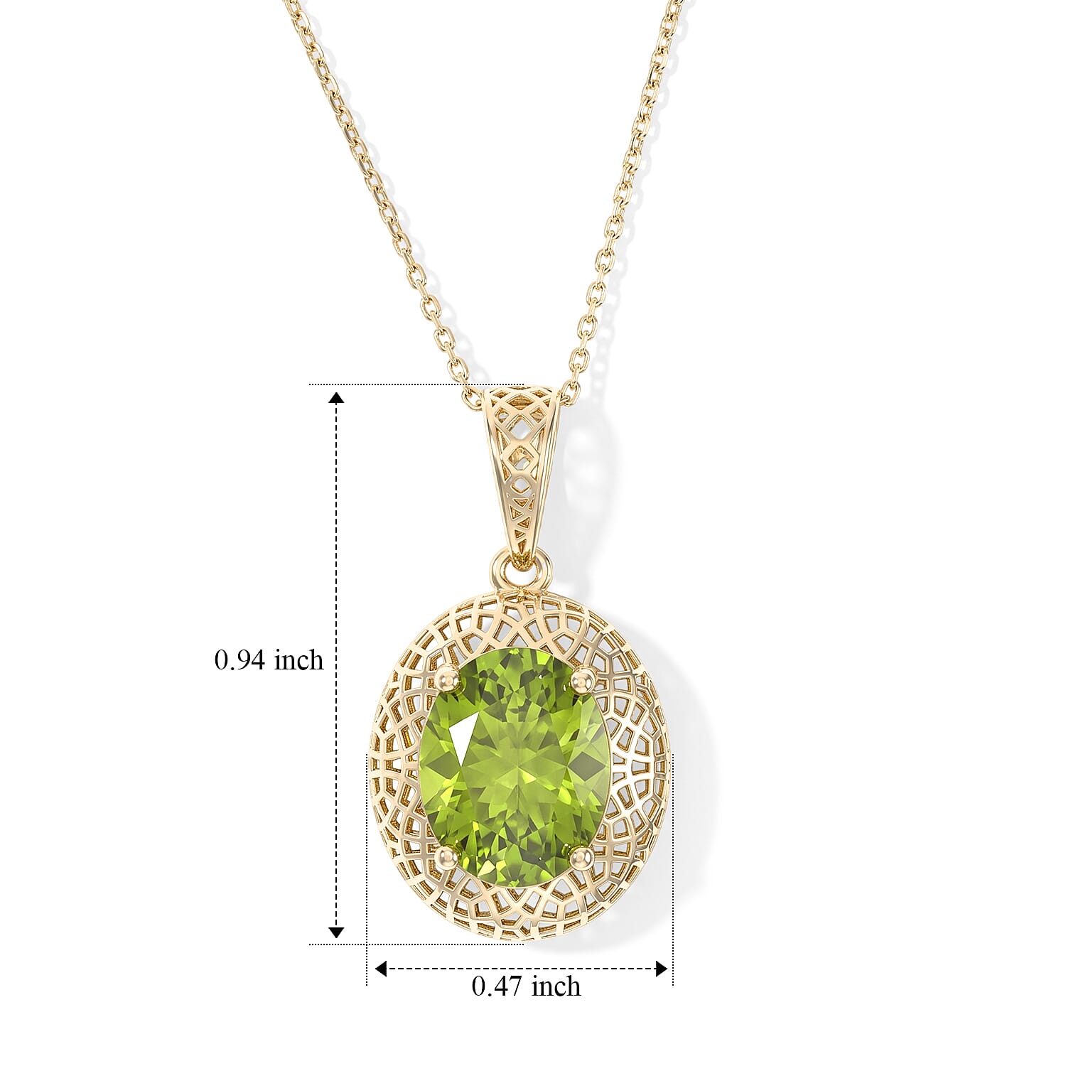 AAA Hebei Peridot 2.70 ctw Pendant Necklace in 10K Yellow Gold 20 Inches