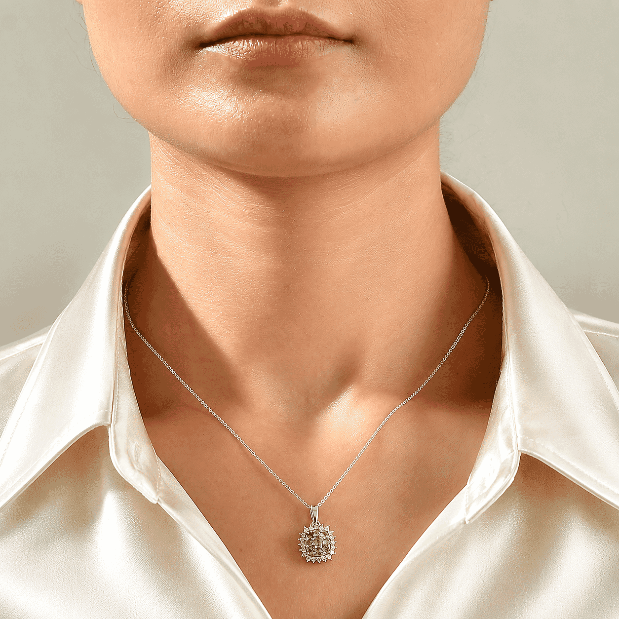 D'Joy Montana Sapphire and Moissanite 1.15 ctw Rockies Grand Mosaic Pendant Necklace in Rhodium Over Sterling Silver 20 Inches