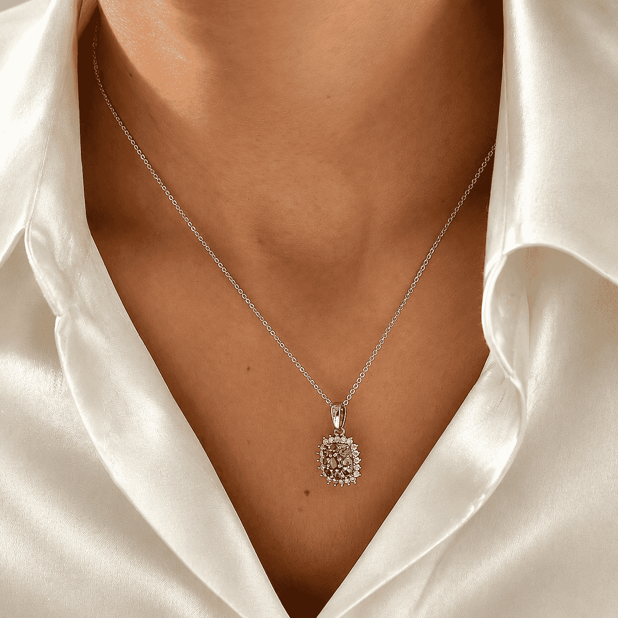 D'Joy Montana Sapphire and Moissanite 1.15 ctw Rockies Grand Mosaic Pendant Necklace in Rhodium Over Sterling Silver 20 Inches