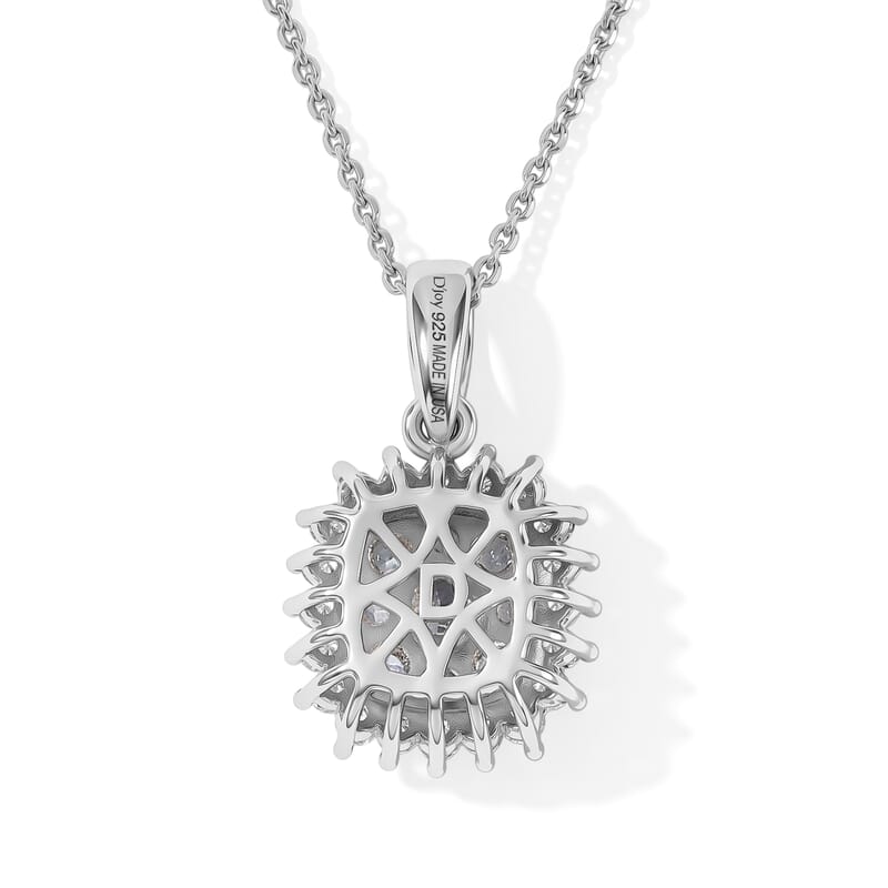 D'Joy Montana Sapphire and Moissanite 1.15 ctw Rockies Grand Mosaic Pendant Necklace in Rhodium Over Sterling Silver 20 Inches