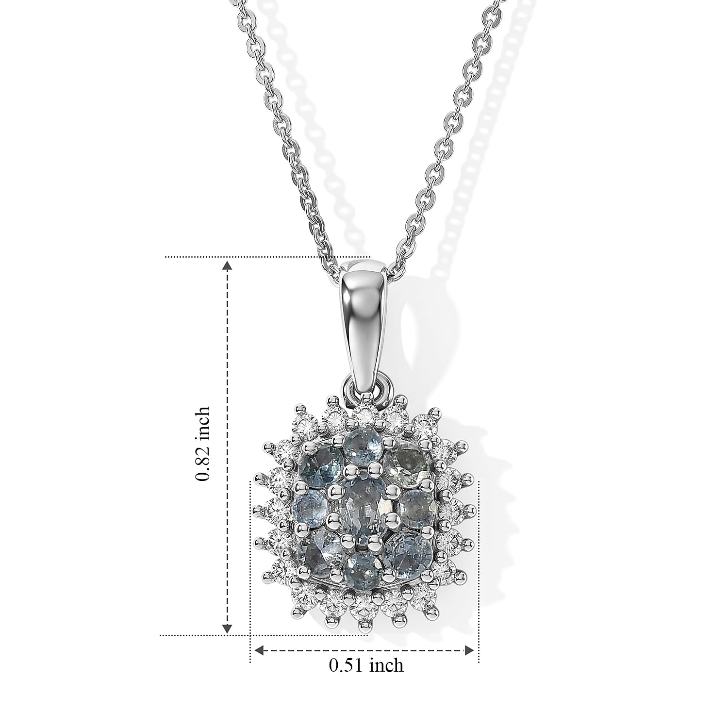 D'Joy Montana Sapphire and Moissanite 1.15 ctw Rockies Grand Mosaic Pendant Necklace in Rhodium Over Sterling Silver 20 Inches