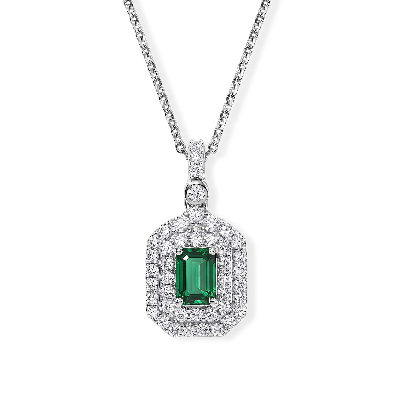 Certified & Appraised D'Joy Premium Lagoon Tourmaline and Moissanite 1.15 ctw Pendant Necklace in Rhodium Over Sterling Silver 18 Inches