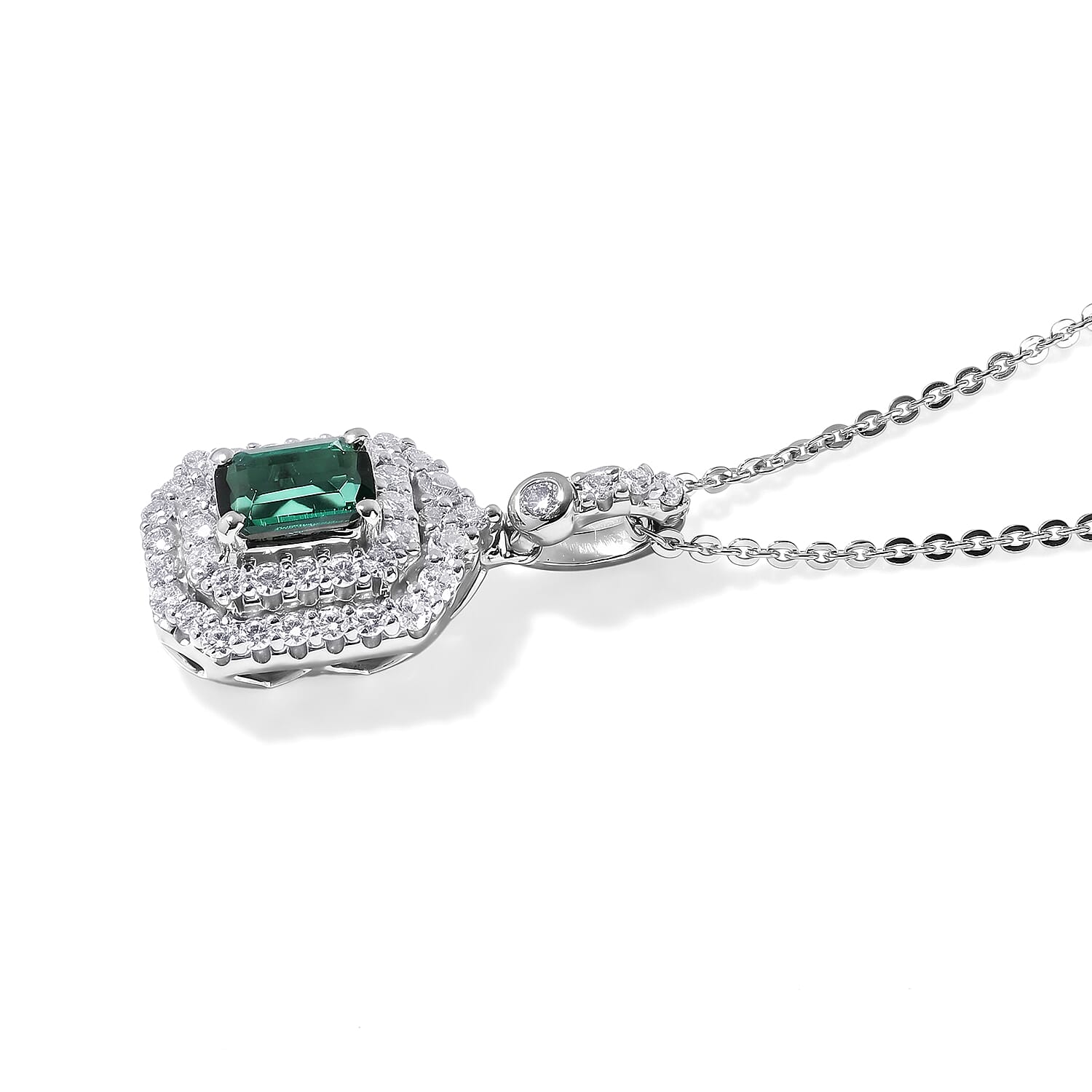 Certified & Appraised D'Joy Premium Lagoon Tourmaline and Moissanite 1.15 ctw Pendant Necklace in Rhodium Over Sterling Silver 18 Inches
