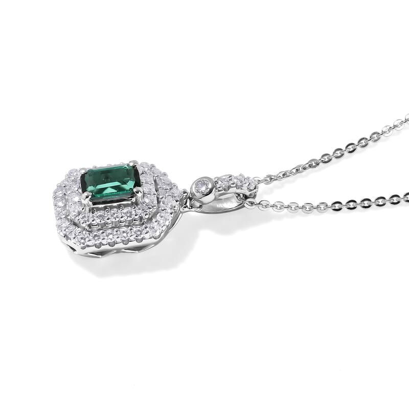 Certified & Appraised D'Joy Premium Lagoon Tourmaline and Moissanite 1.15 ctw Pendant Necklace in Rhodium Over Sterling Silver 18 Inches