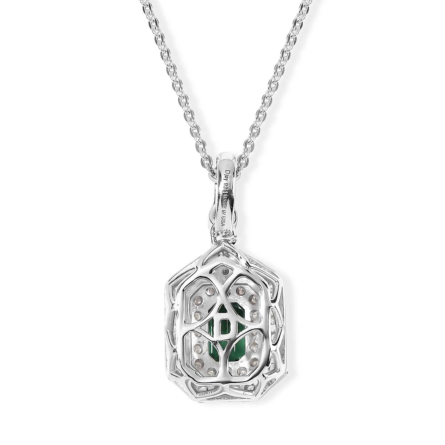 Certified & Appraised D'Joy Premium Lagoon Tourmaline and Moissanite 1.15 ctw Pendant Necklace in Rhodium Over Sterling Silver 18 Inches
