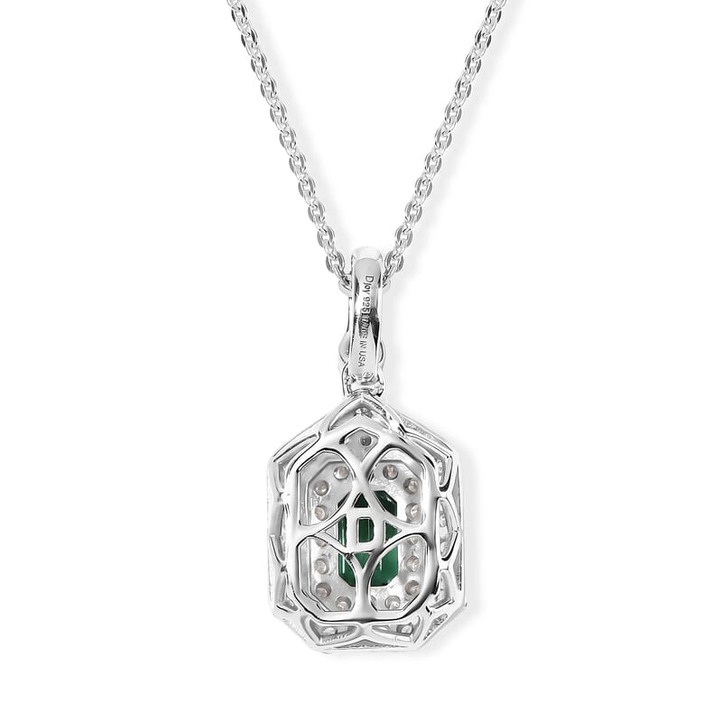 Certified & Appraised D'Joy Premium Lagoon Tourmaline and Moissanite 1.15 ctw Pendant Necklace in Rhodium Over Sterling Silver 18 Inches