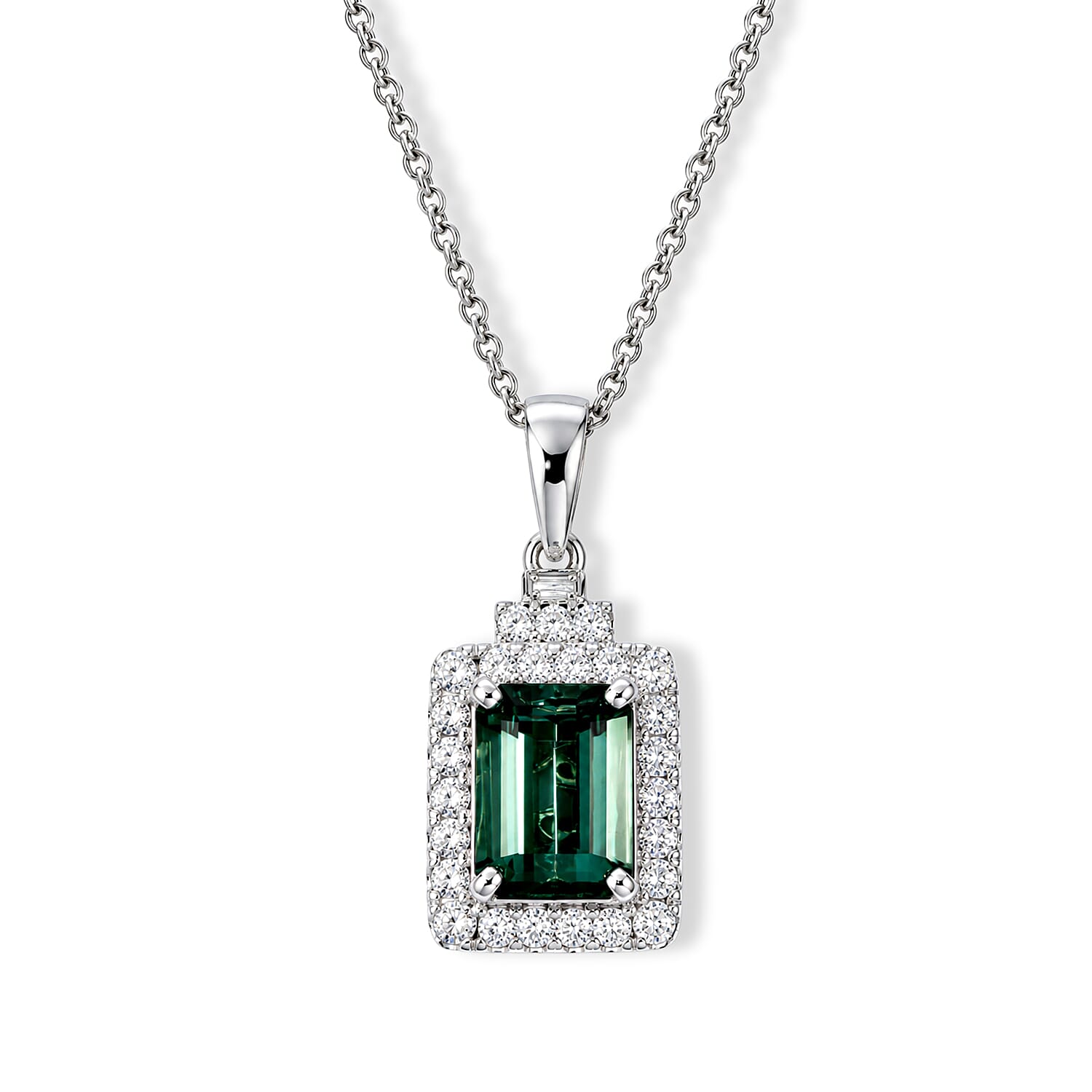 Certified and Appraised Luxoro AAA Monte Belo Indicolite and Diamond (I2) 2.07 ctw Pendant Necklace in 14K White Gold (18 Inches)