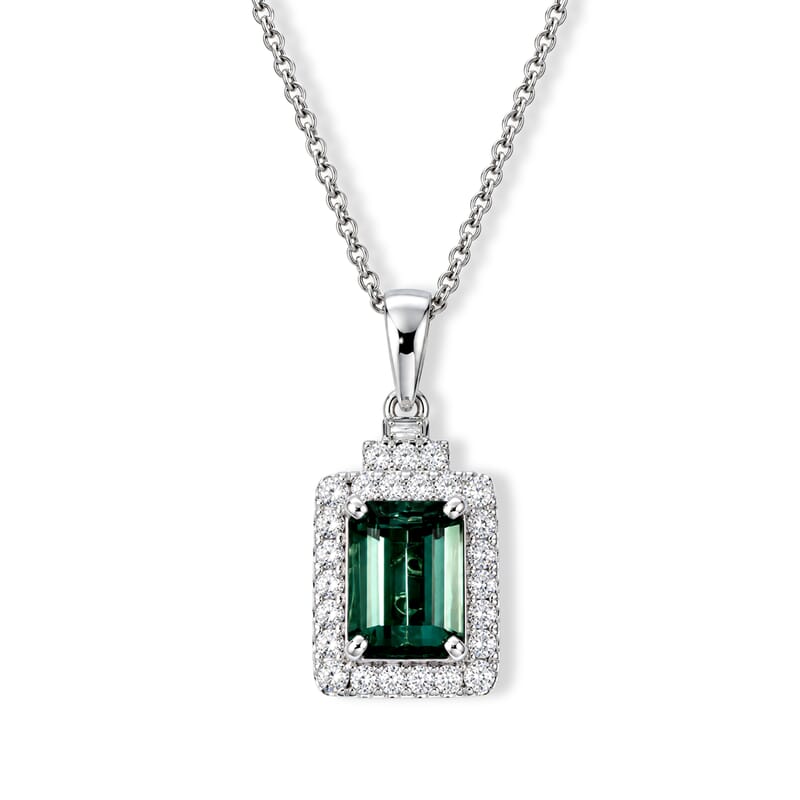 Certified and Appraised Luxoro AAA Monte Belo Indicolite and Diamond (I2) 2.07 ctw Pendant Necklace in 14K White Gold (18 Inches)