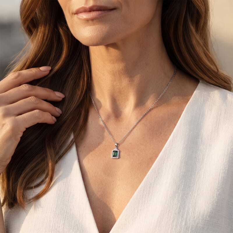 Certified and Appraised Luxoro AAA Monte Belo Indicolite and Diamond (I2) 2.07 ctw Pendant Necklace in 14K White Gold (18 Inches)