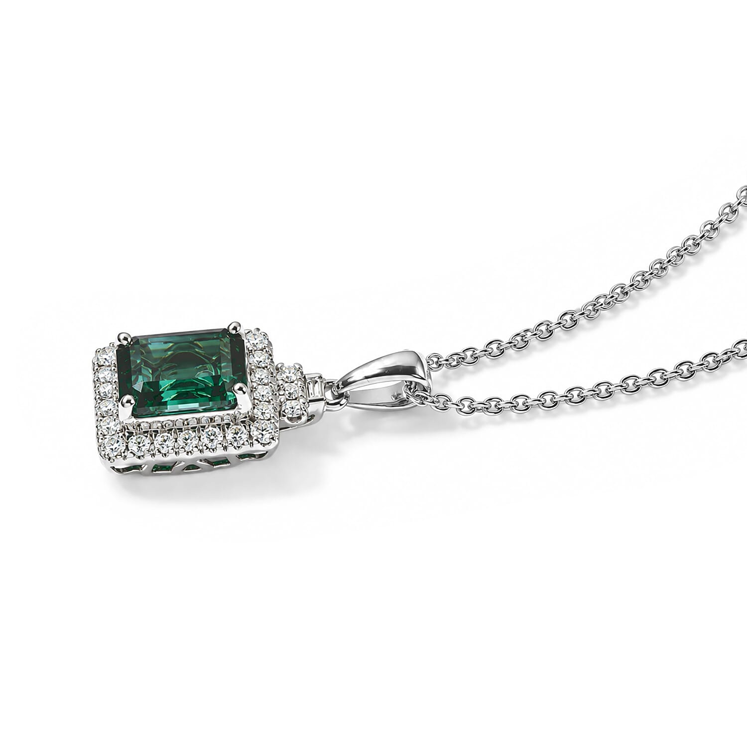 Certified and Appraised Luxoro AAA Monte Belo Indicolite and Diamond (I2) 2.07 ctw Pendant Necklace in 14K White Gold (18 Inches)