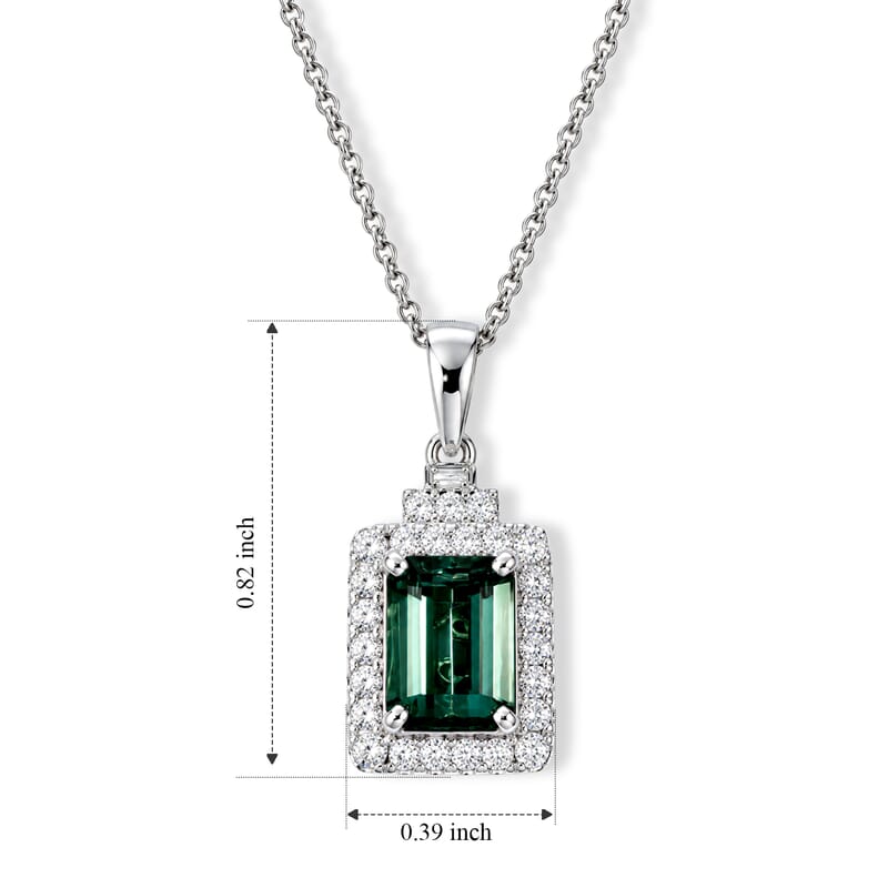 Certified and Appraised Luxoro AAA Monte Belo Indicolite and Diamond (I2) 2.07 ctw Pendant Necklace in 14K White Gold (18 Inches)