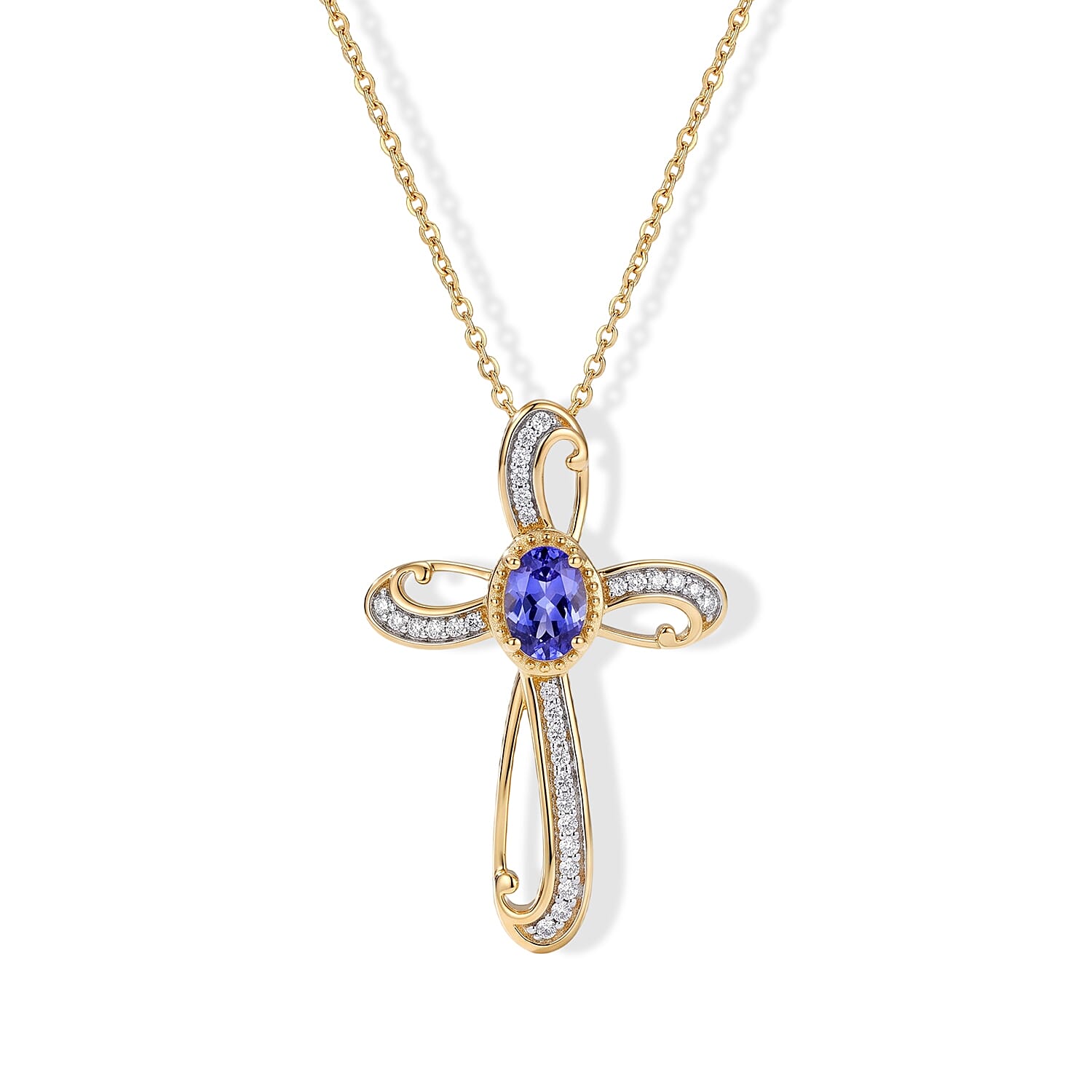D'Joy Premium Tanzanite and Moissanite 0.75 ctw Pendant Necklace in 18K Vermeil Yellow Gold Over Sterling Silver 20 Inches
