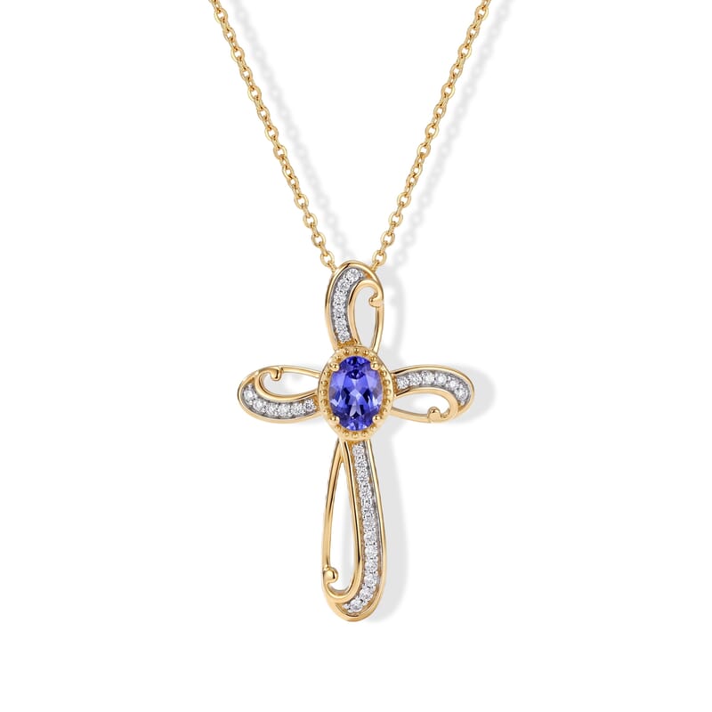 D'Joy Premium Tanzanite and Moissanite 0.75 ctw Pendant Necklace in 18K Vermeil Yellow Gold Over Sterling Silver 20 Inches
