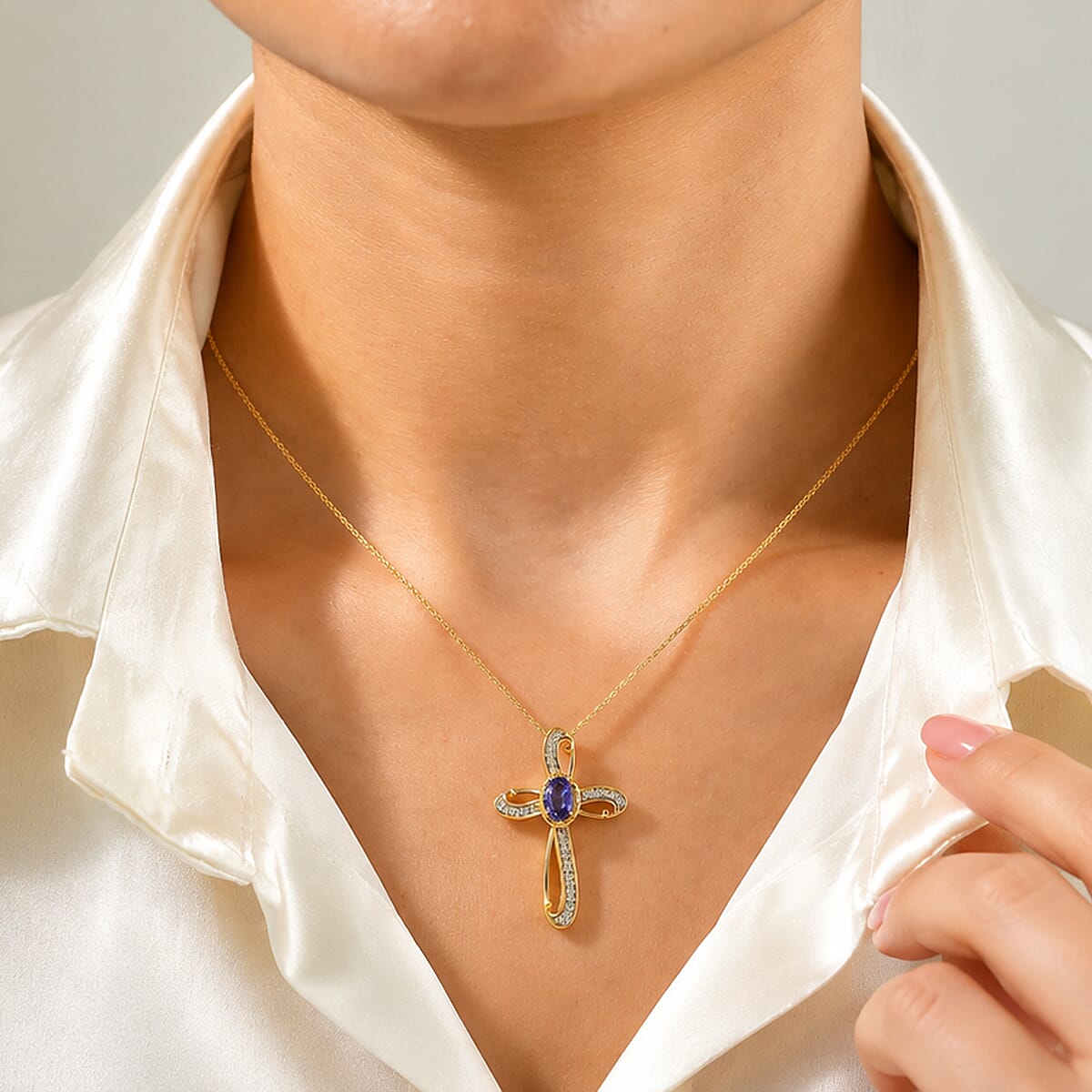 D'Joy Premium Tanzanite and Moissanite 0.75 ctw Pendant Necklace in 18K Vermeil Yellow Gold Over Sterling Silver 20 Inches