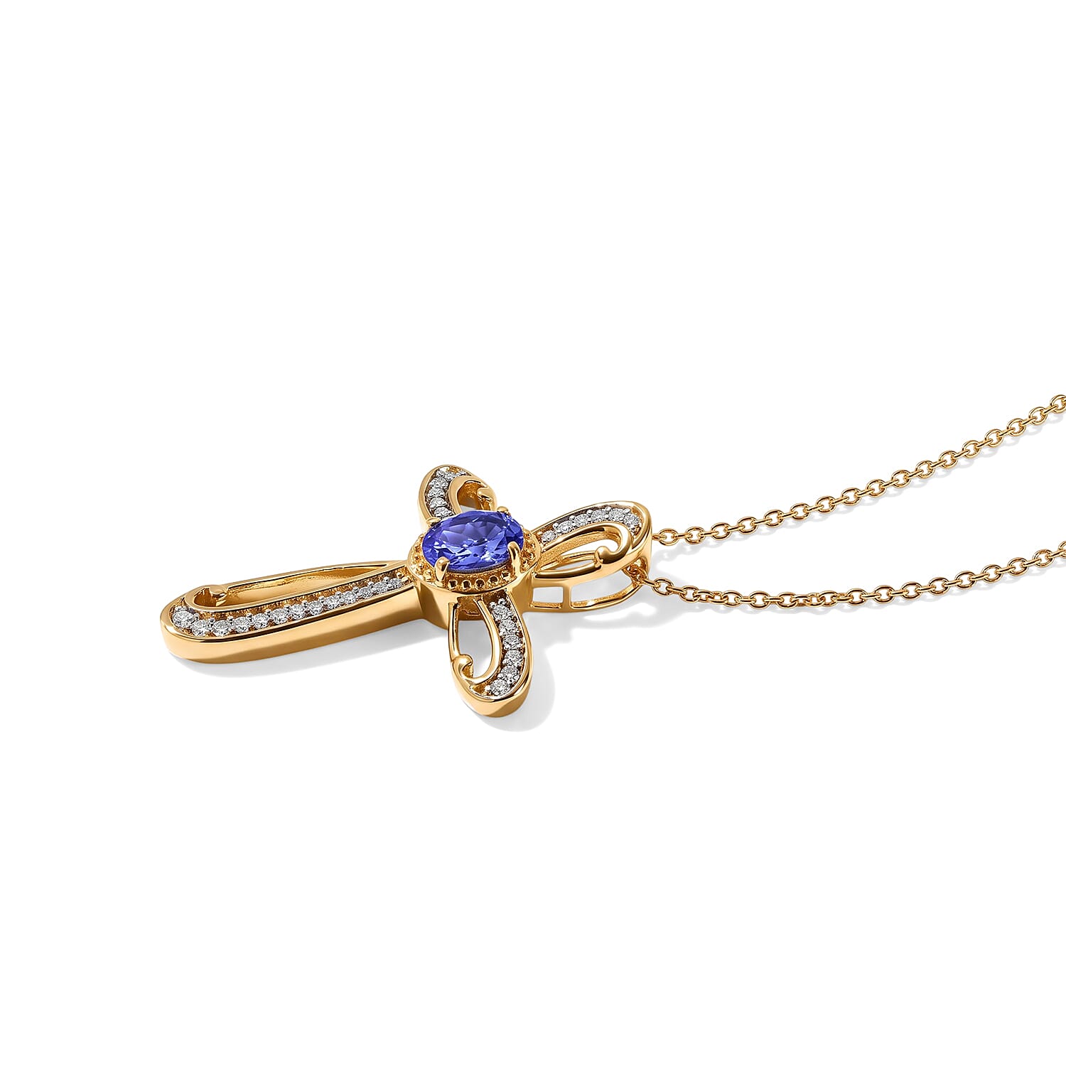 D'Joy Premium Tanzanite and Moissanite 0.75 ctw Pendant Necklace in 18K Vermeil Yellow Gold Over Sterling Silver 20 Inches