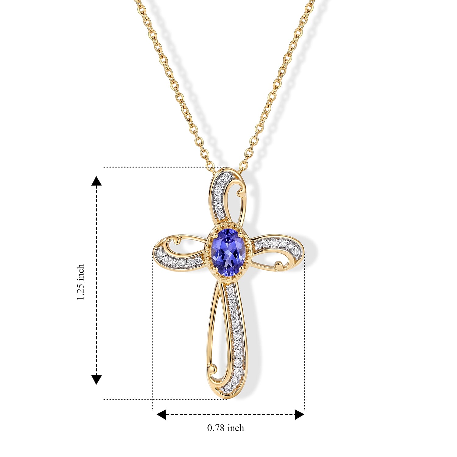 D'Joy Premium Tanzanite and Moissanite 0.75 ctw Pendant Necklace in 18K Vermeil Yellow Gold Over Sterling Silver 20 Inches