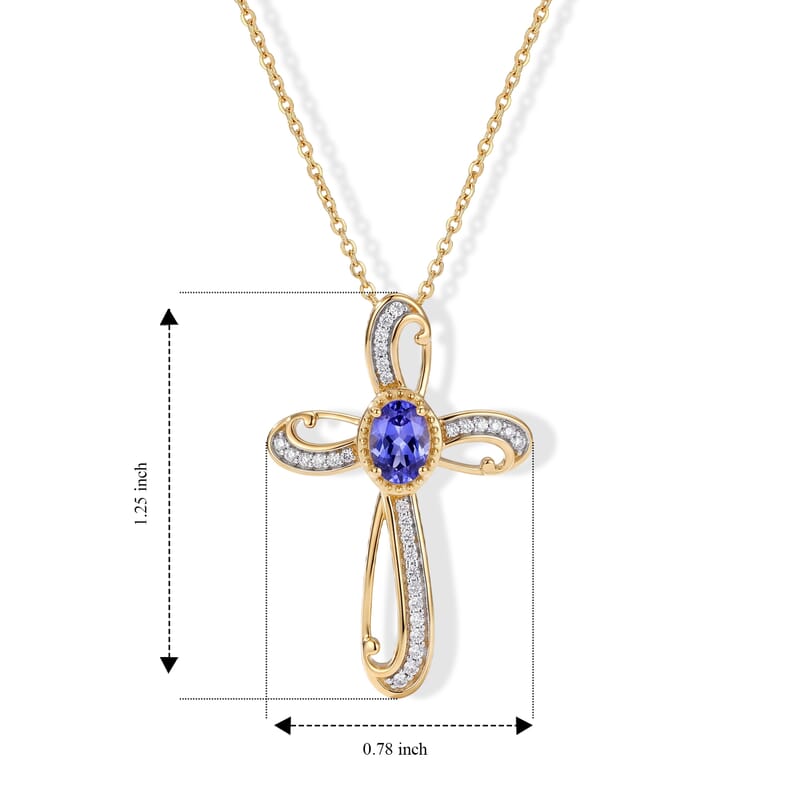 D'Joy Premium Tanzanite and Moissanite 0.75 ctw Pendant Necklace in 18K Vermeil Yellow Gold Over Sterling Silver 20 Inches
